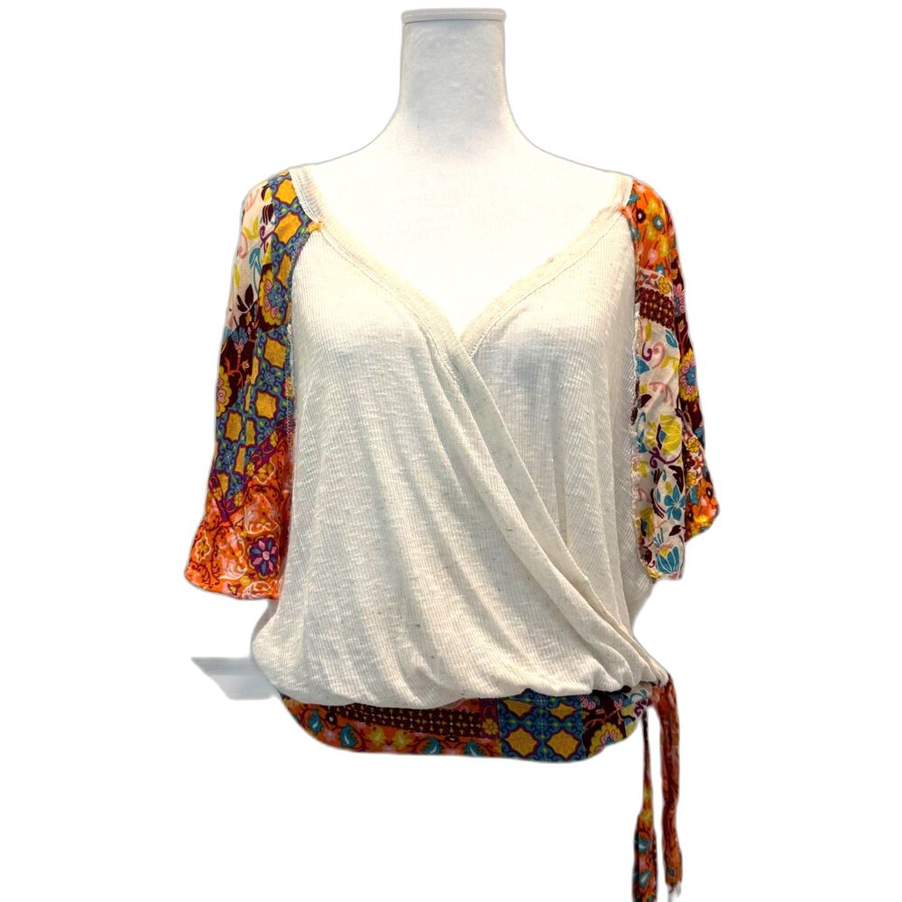 South Moon Under/Juniper Blu surplice top with patchwork raglan sleeves, SM